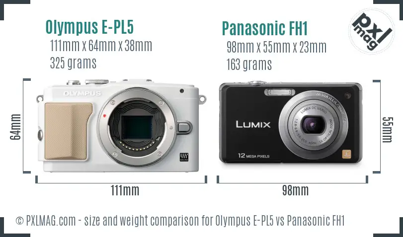 Olympus E-PL5 vs Panasonic FH1 size comparison