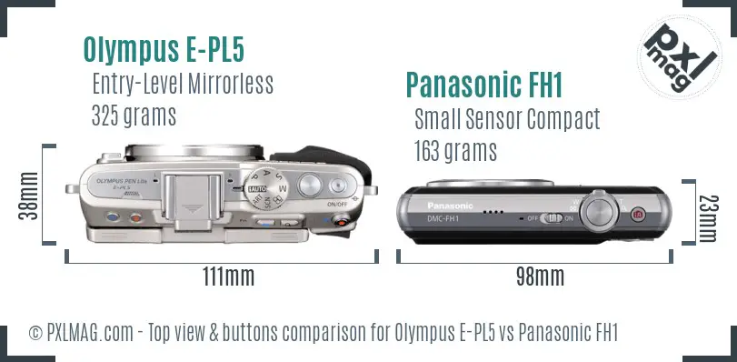 Olympus E-PL5 vs Panasonic FH1 top view buttons comparison