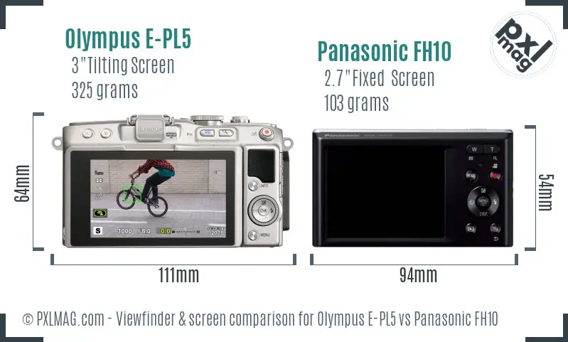 Olympus E-PL5 vs Panasonic FH10 Screen and Viewfinder comparison