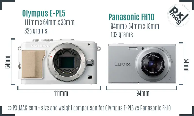 Olympus E-PL5 vs Panasonic FH10 size comparison