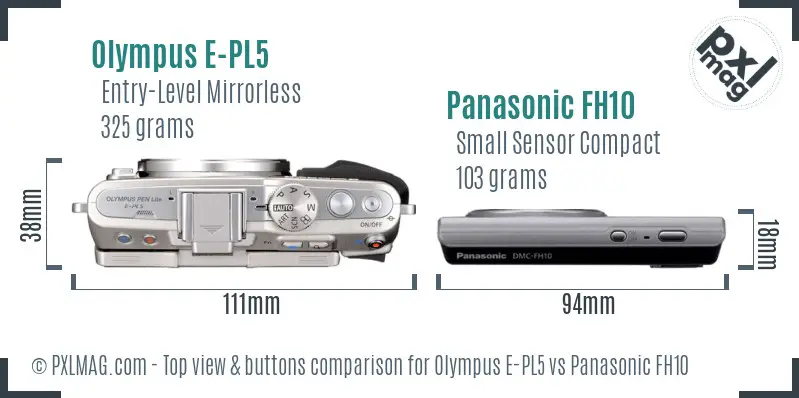 Olympus E-PL5 vs Panasonic FH10 top view buttons comparison