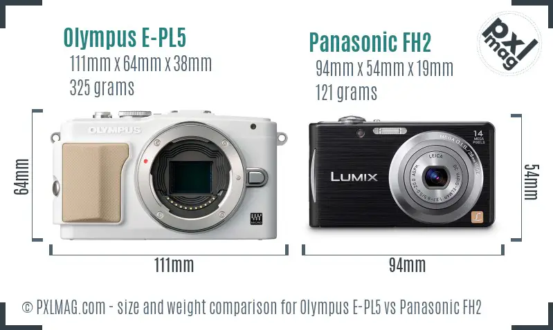 Olympus E-PL5 vs Panasonic FH2 size comparison
