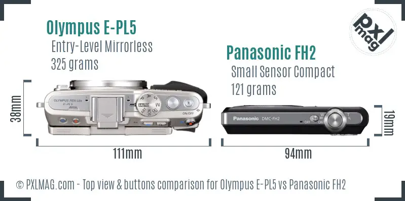Olympus E-PL5 vs Panasonic FH2 top view buttons comparison