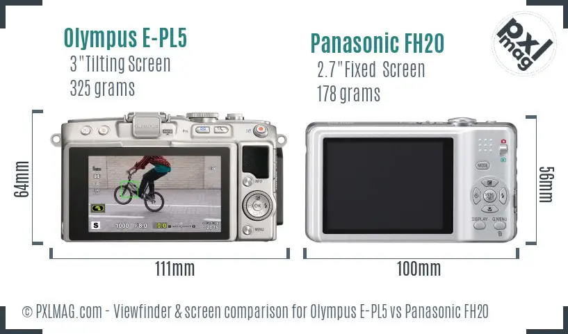 Olympus E-PL5 vs Panasonic FH20 Screen and Viewfinder comparison