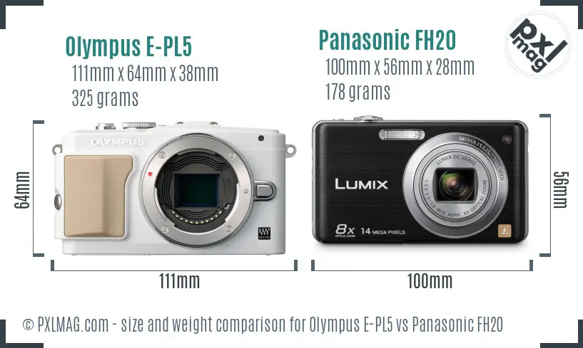 Olympus E-PL5 vs Panasonic FH20 size comparison