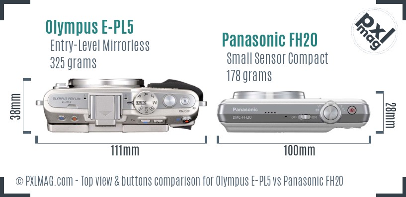 Olympus E-PL5 vs Panasonic FH20 top view buttons comparison