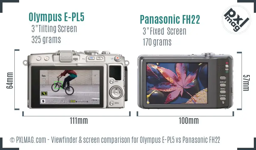 Olympus E-PL5 vs Panasonic FH22 Screen and Viewfinder comparison
