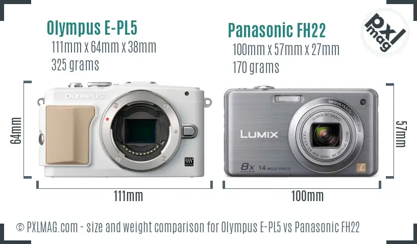 Olympus E-PL5 vs Panasonic FH22 size comparison