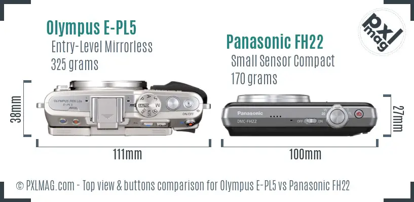 Olympus E-PL5 vs Panasonic FH22 top view buttons comparison
