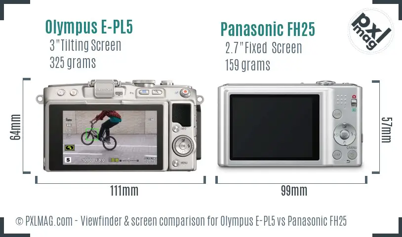 Olympus E-PL5 vs Panasonic FH25 Screen and Viewfinder comparison
