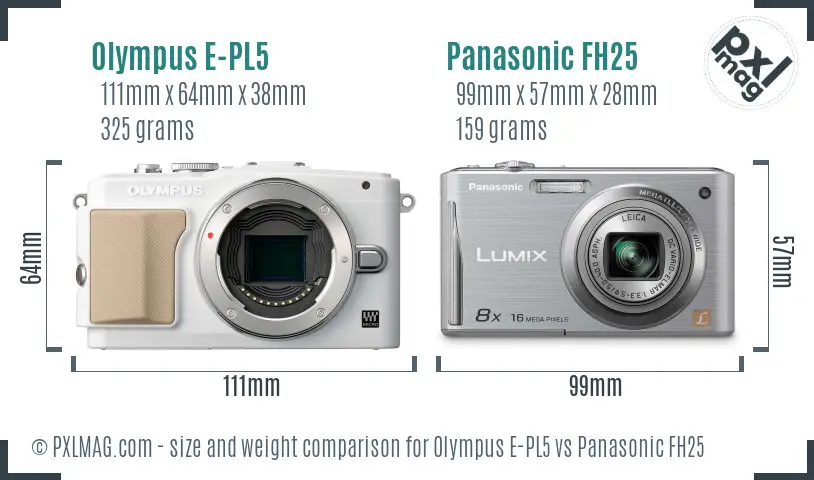 Olympus E-PL5 vs Panasonic FH25 size comparison