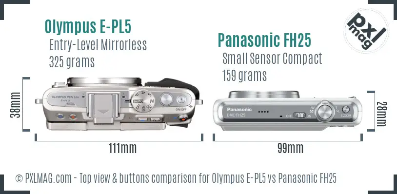 Olympus E-PL5 vs Panasonic FH25 top view buttons comparison