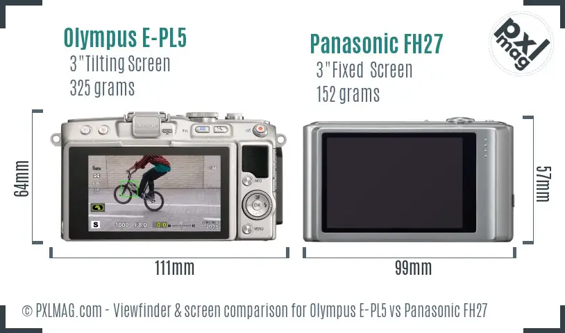 Olympus E-PL5 vs Panasonic FH27 Screen and Viewfinder comparison
