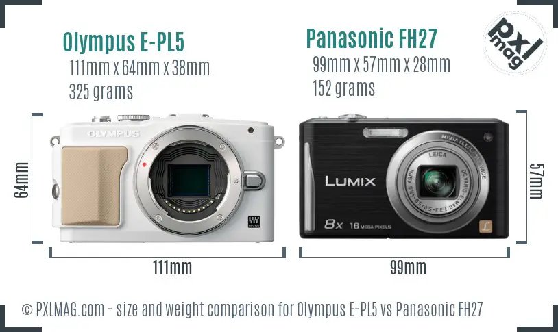Olympus E-PL5 vs Panasonic FH27 size comparison