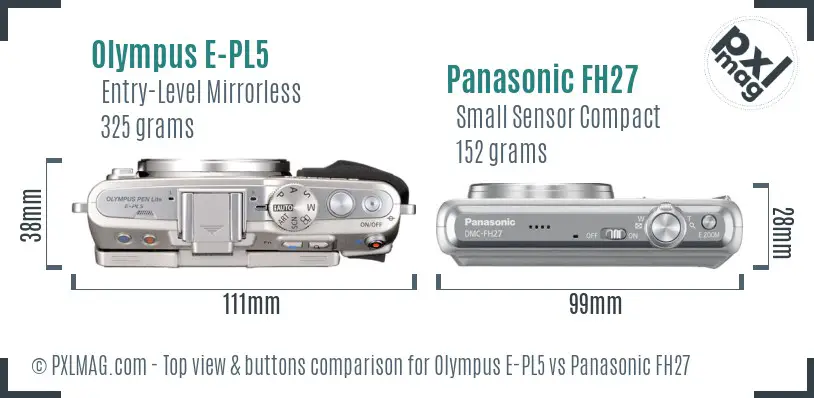 Olympus E-PL5 vs Panasonic FH27 top view buttons comparison