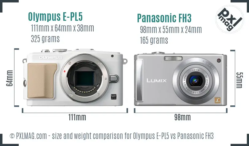 Olympus E-PL5 vs Panasonic FH3 size comparison