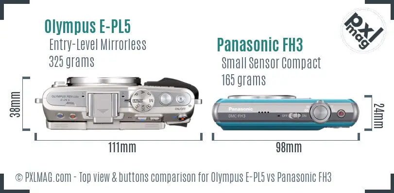 Olympus E-PL5 vs Panasonic FH3 top view buttons comparison