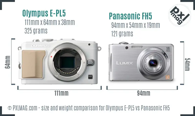 Olympus E-PL5 vs Panasonic FH5 size comparison