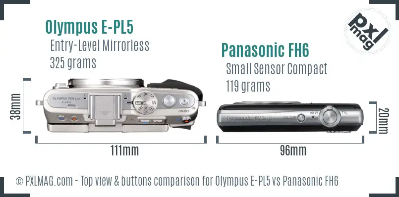Olympus E-PL5 vs Panasonic FH6 top view buttons comparison