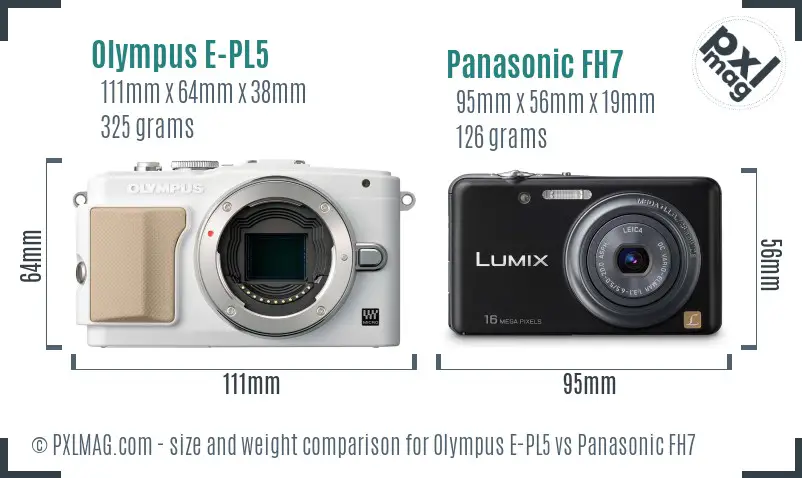Olympus E-PL5 vs Panasonic FH7 size comparison