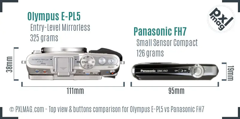 Olympus E-PL5 vs Panasonic FH7 top view buttons comparison