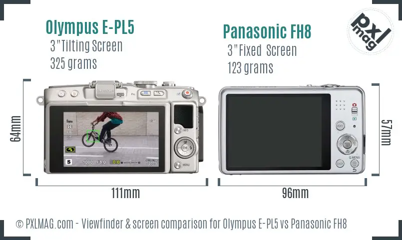 Olympus E-PL5 vs Panasonic FH8 Screen and Viewfinder comparison