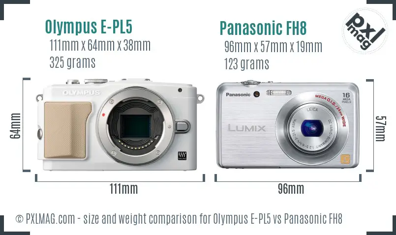 Olympus E-PL5 vs Panasonic FH8 size comparison