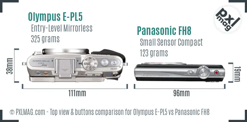 Olympus E-PL5 vs Panasonic FH8 top view buttons comparison