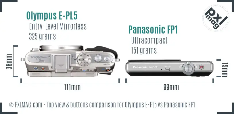 Olympus E-PL5 vs Panasonic FP1 top view buttons comparison