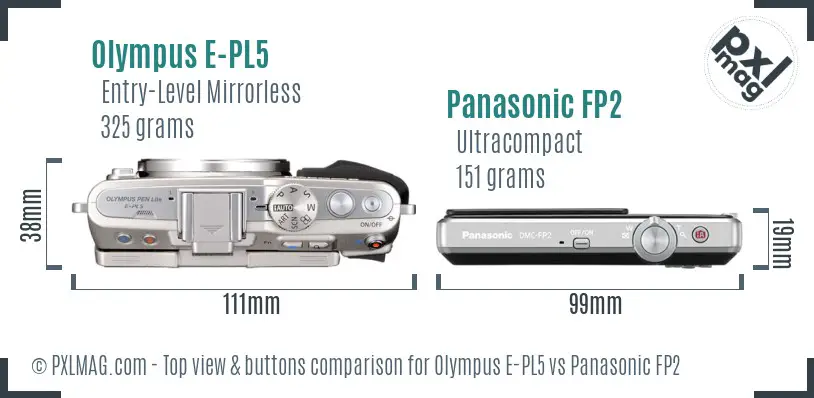 Olympus E-PL5 vs Panasonic FP2 top view buttons comparison