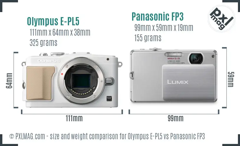 Olympus E-PL5 vs Panasonic FP3 size comparison