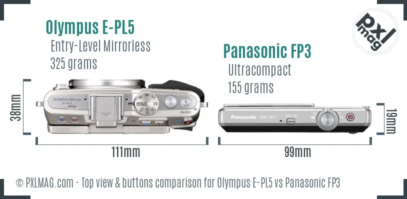 Olympus E-PL5 vs Panasonic FP3 top view buttons comparison