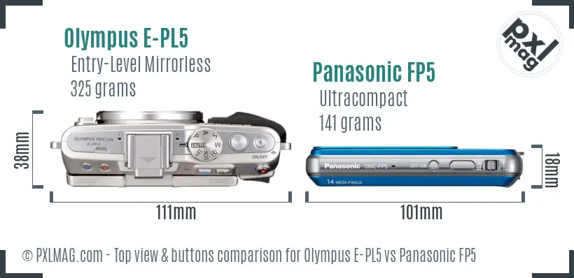 Olympus E-PL5 vs Panasonic FP5 top view buttons comparison