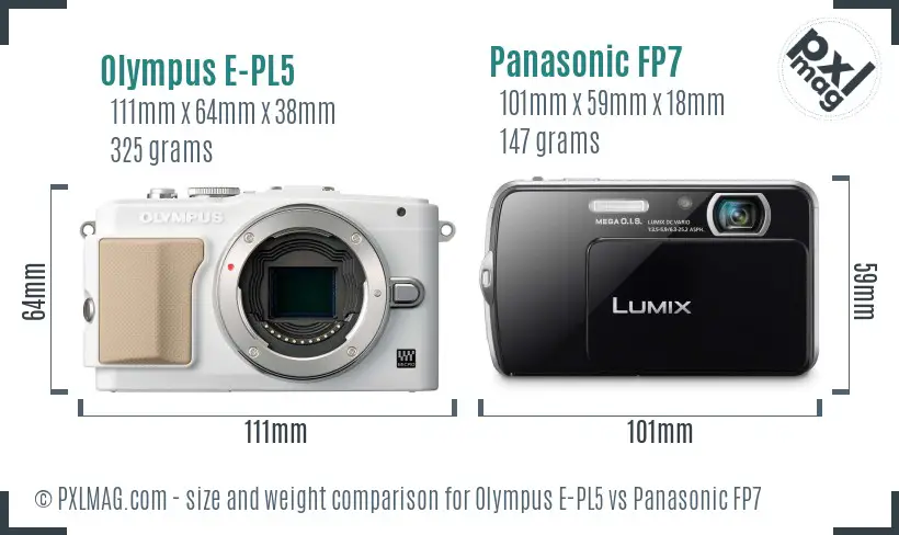 Olympus E-PL5 vs Panasonic FP7 size comparison