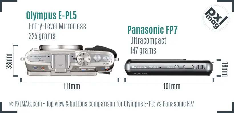 Olympus E-PL5 vs Panasonic FP7 top view buttons comparison