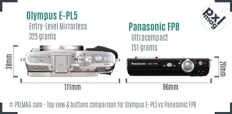 Olympus E-PL5 vs Panasonic FP8 top view buttons comparison