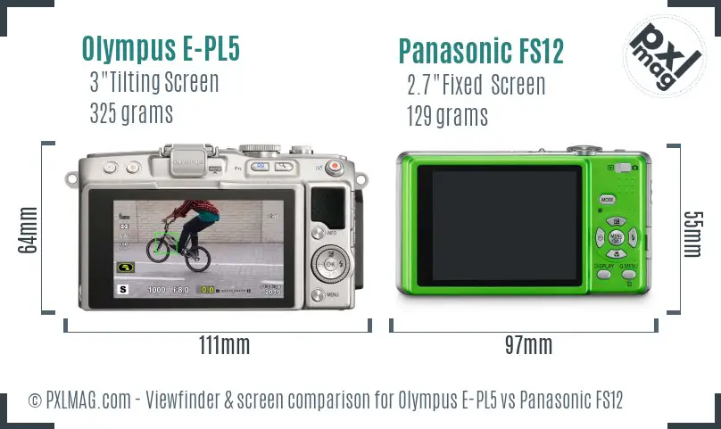 Olympus E-PL5 vs Panasonic FS12 Screen and Viewfinder comparison