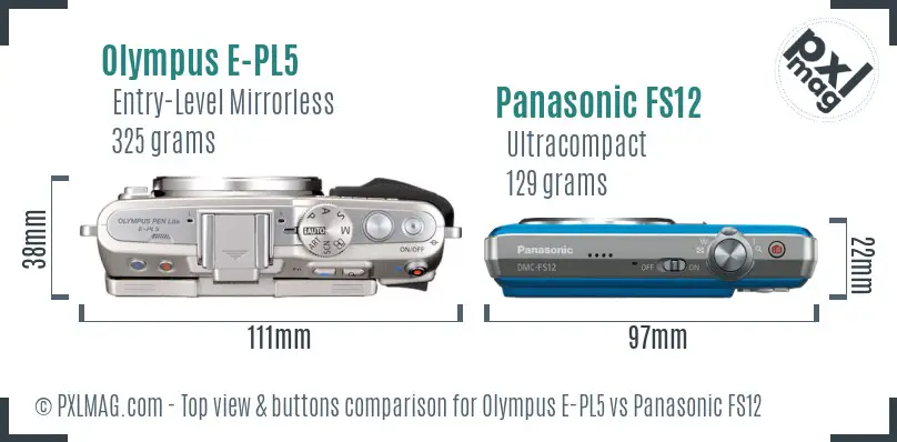 Olympus E-PL5 vs Panasonic FS12 top view buttons comparison