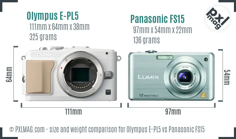 Olympus E-PL5 vs Panasonic FS15 size comparison