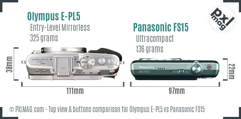 Olympus E-PL5 vs Panasonic FS15 top view buttons comparison