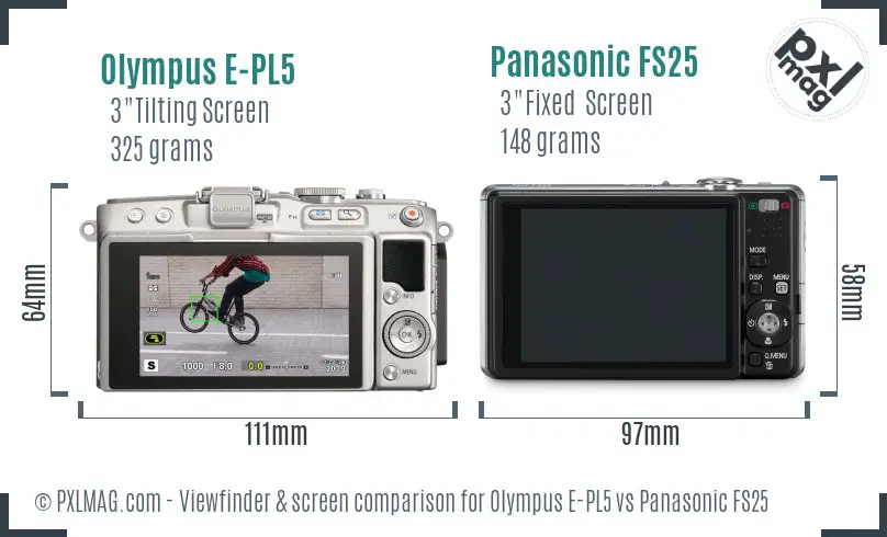 Olympus E-PL5 vs Panasonic FS25 Screen and Viewfinder comparison