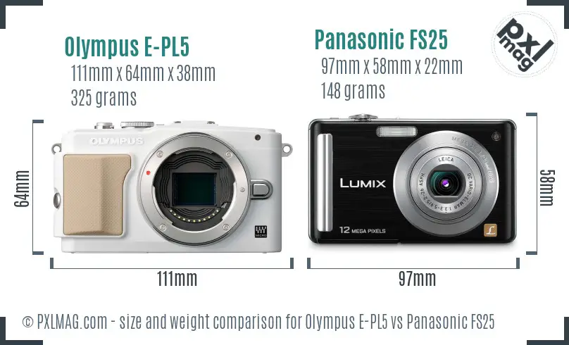 Olympus E-PL5 vs Panasonic FS25 size comparison