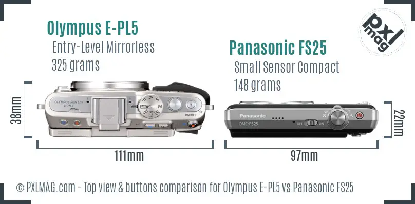 Olympus E-PL5 vs Panasonic FS25 top view buttons comparison