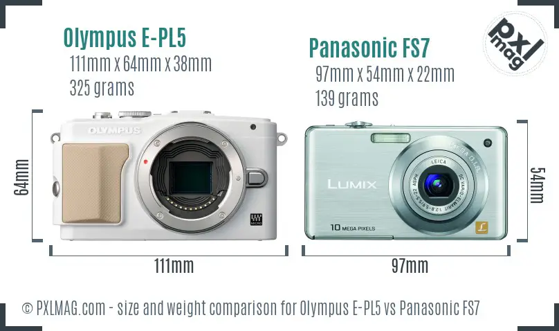 Olympus E-PL5 vs Panasonic FS7 size comparison
