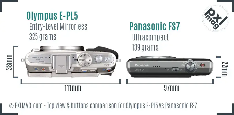 Olympus E-PL5 vs Panasonic FS7 top view buttons comparison
