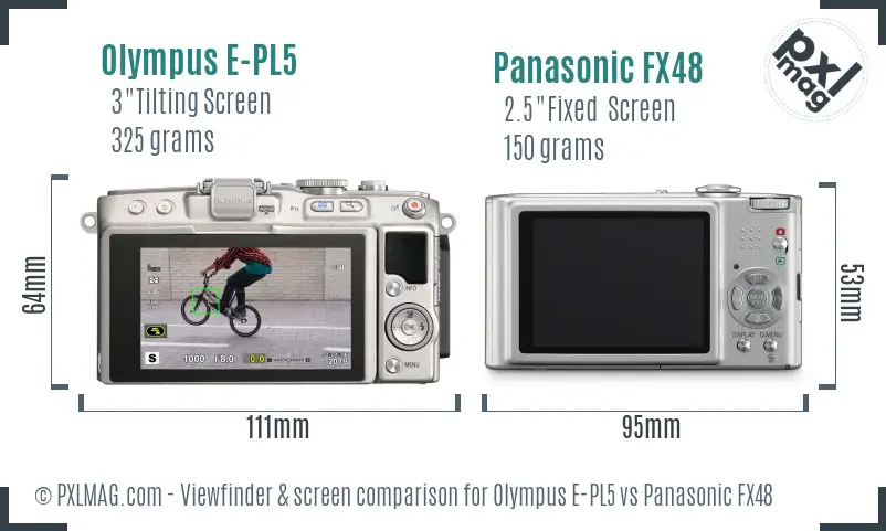 Olympus E-PL5 vs Panasonic FX48 Screen and Viewfinder comparison