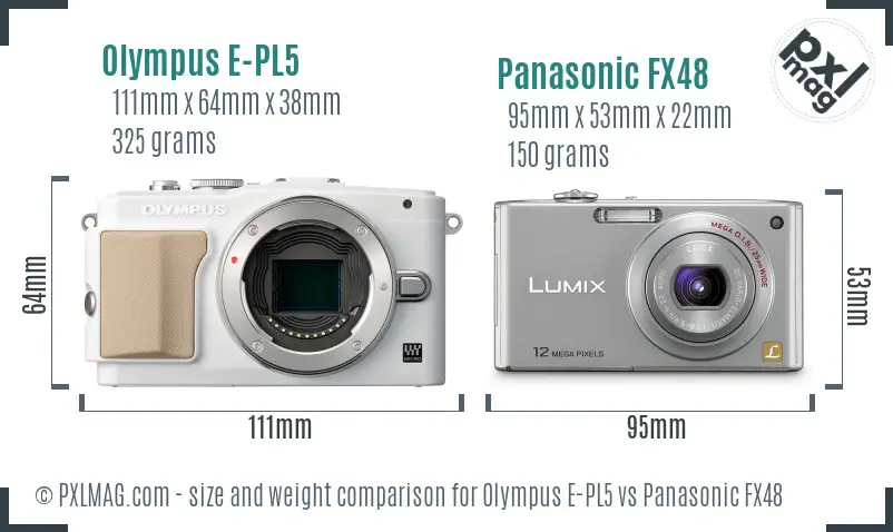 Olympus E-PL5 vs Panasonic FX48 size comparison