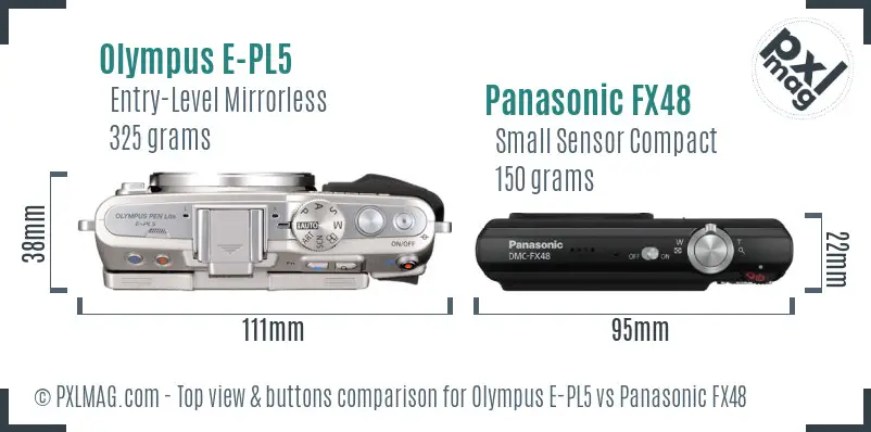 Olympus E-PL5 vs Panasonic FX48 top view buttons comparison