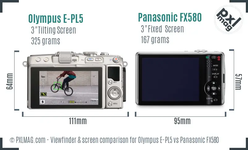Olympus E-PL5 vs Panasonic FX580 Screen and Viewfinder comparison