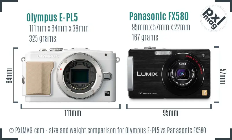 Olympus E-PL5 vs Panasonic FX580 size comparison